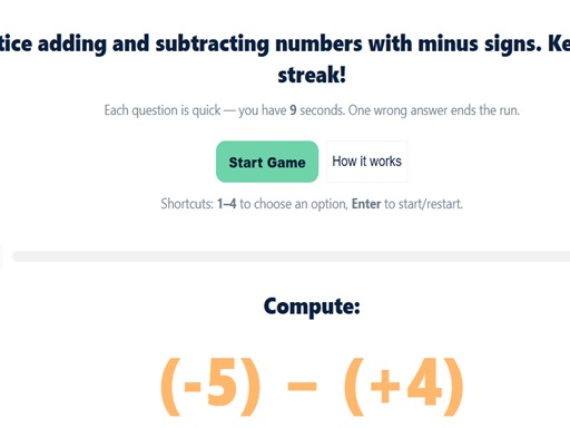 Thumbnail for Maths Quiz with Negative Numbers